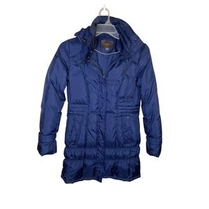 Cole Haan Womens Navy Blue Down Fill Hooded Puffer Coat Jacket Size XS RN54163
